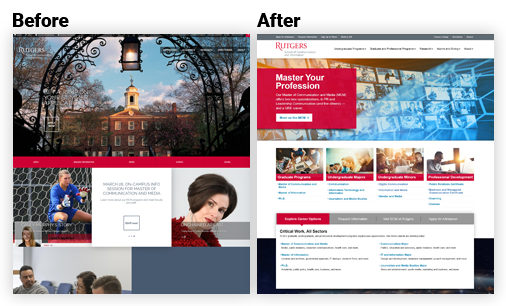 Homepage before/after (Rutgers SC&I)