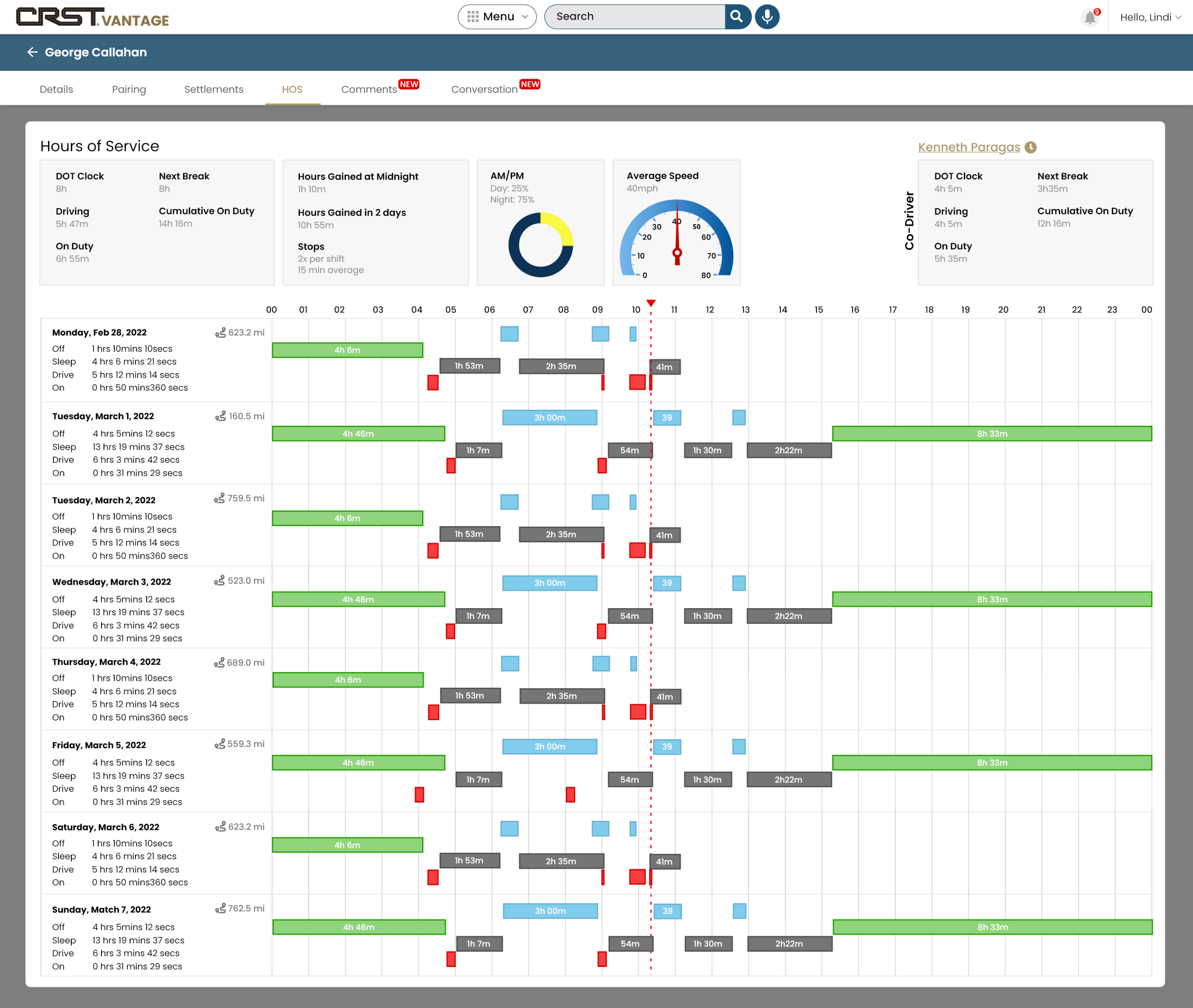 Hours of Service Dispatch UI Design