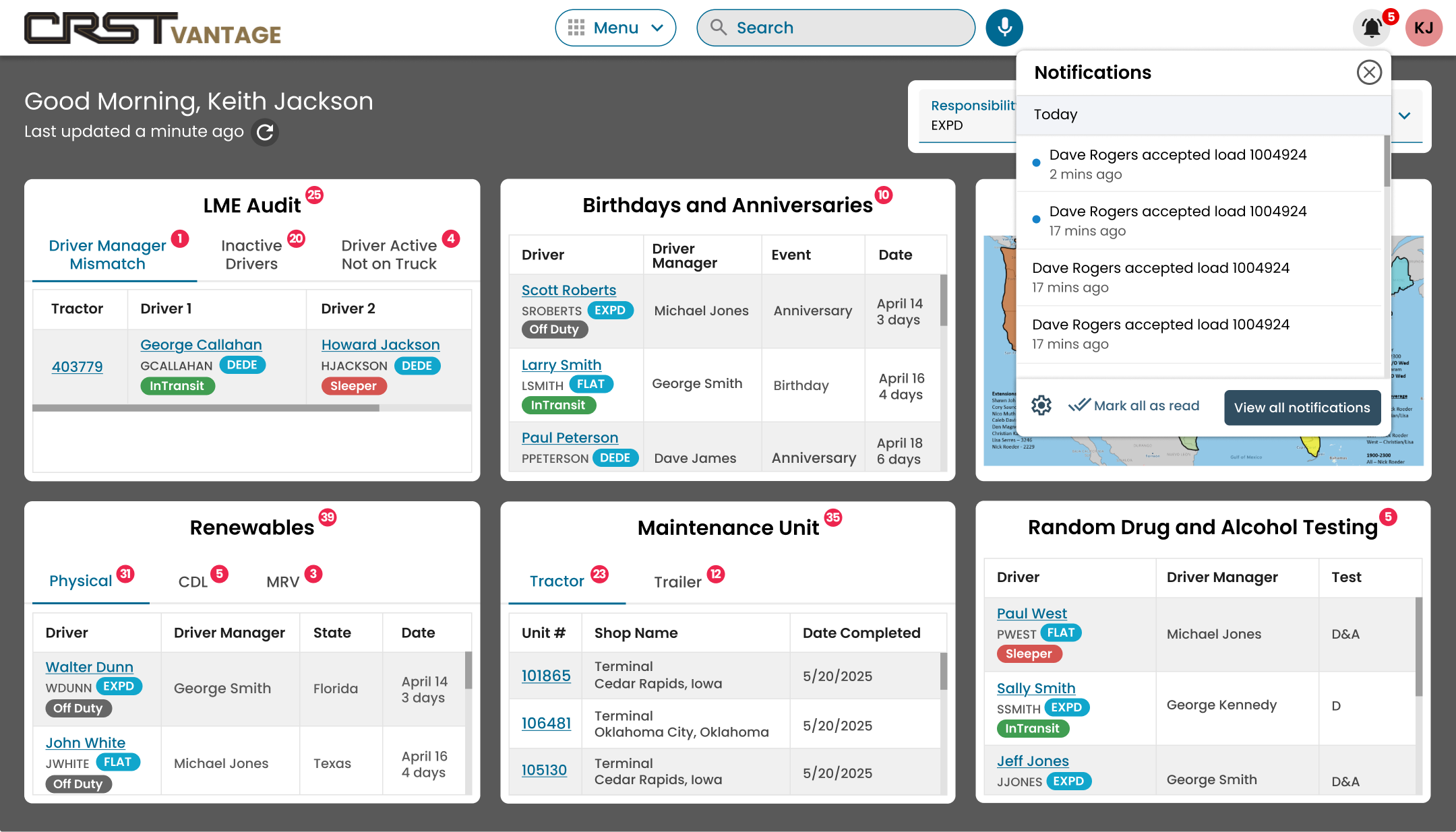 Dispatch operations platform interface