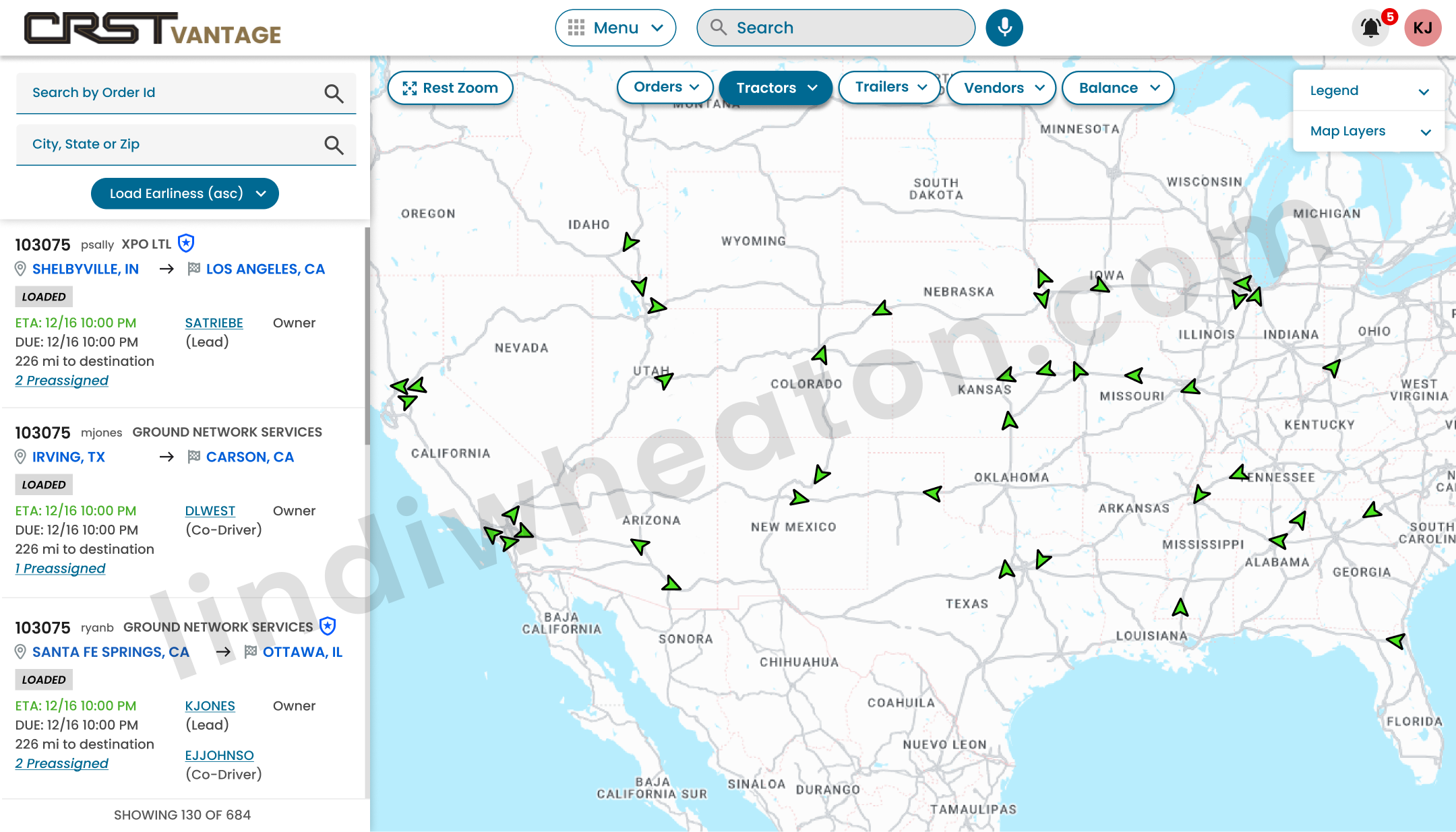 Transportation Dispatch Live Map UI