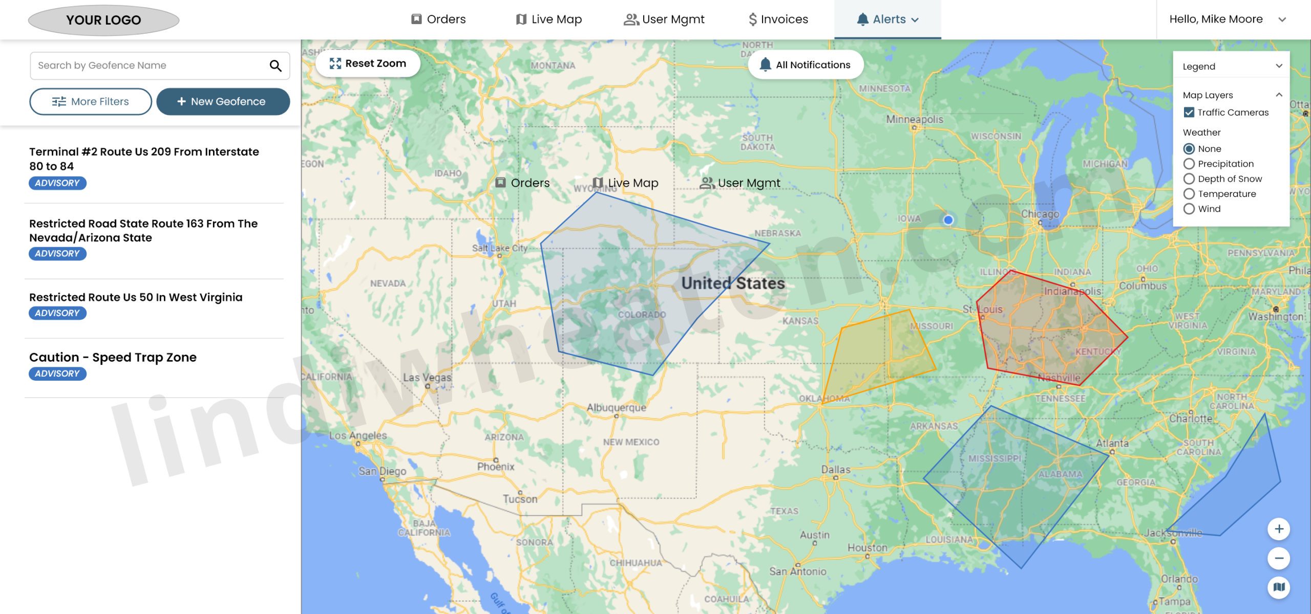 Carrier portal geofence alerts with map polygons