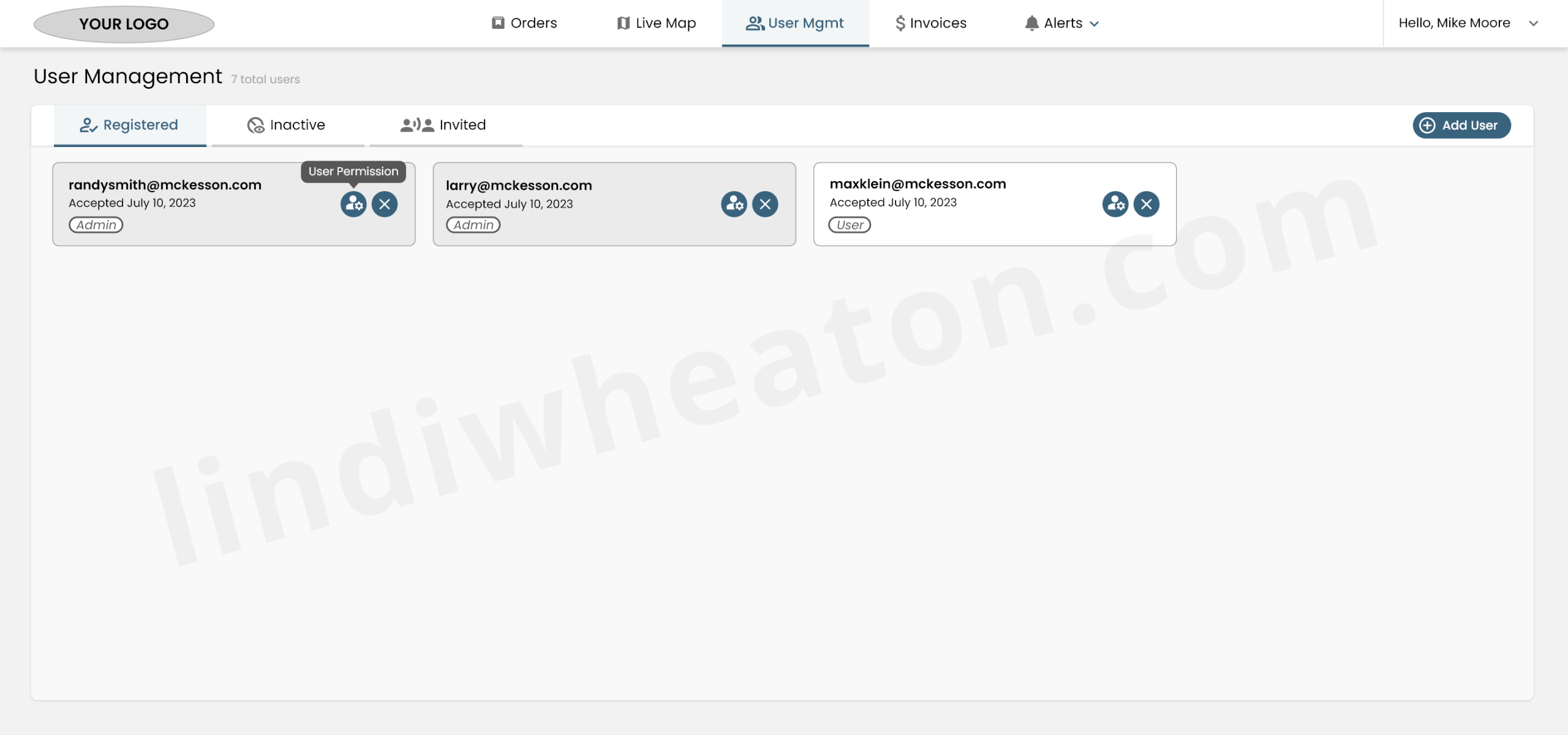 Carrier portal user management with roles and invitations